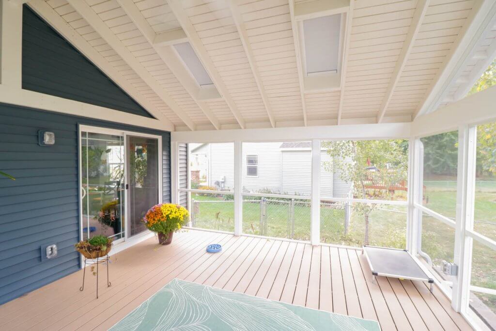 finished screened sunroom interior by Odd Fellows Contracting on Cataline Drive, MI