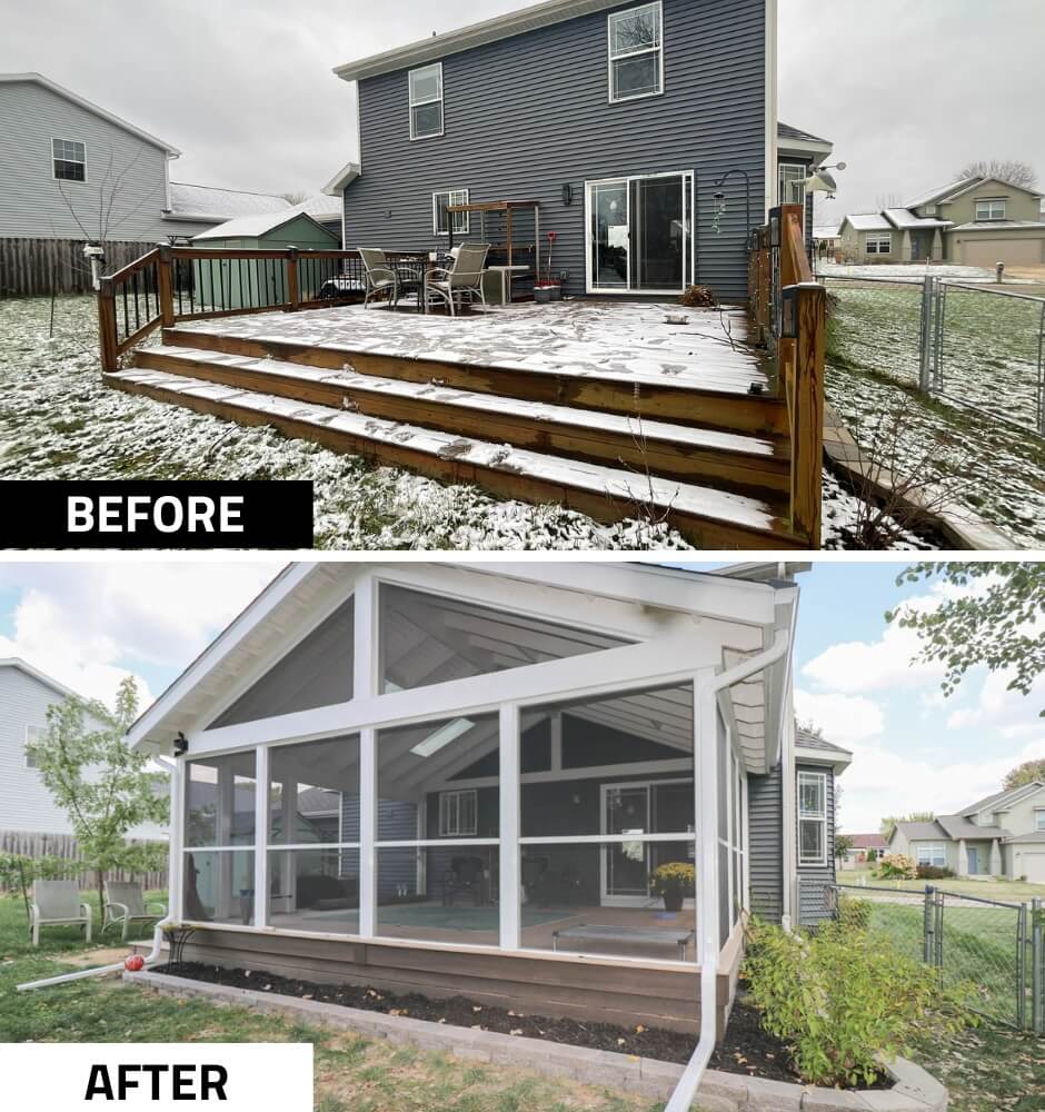 pre-construction deck prior to sunroom build by Odd Fellows Contracting in Cataline Drive, MI