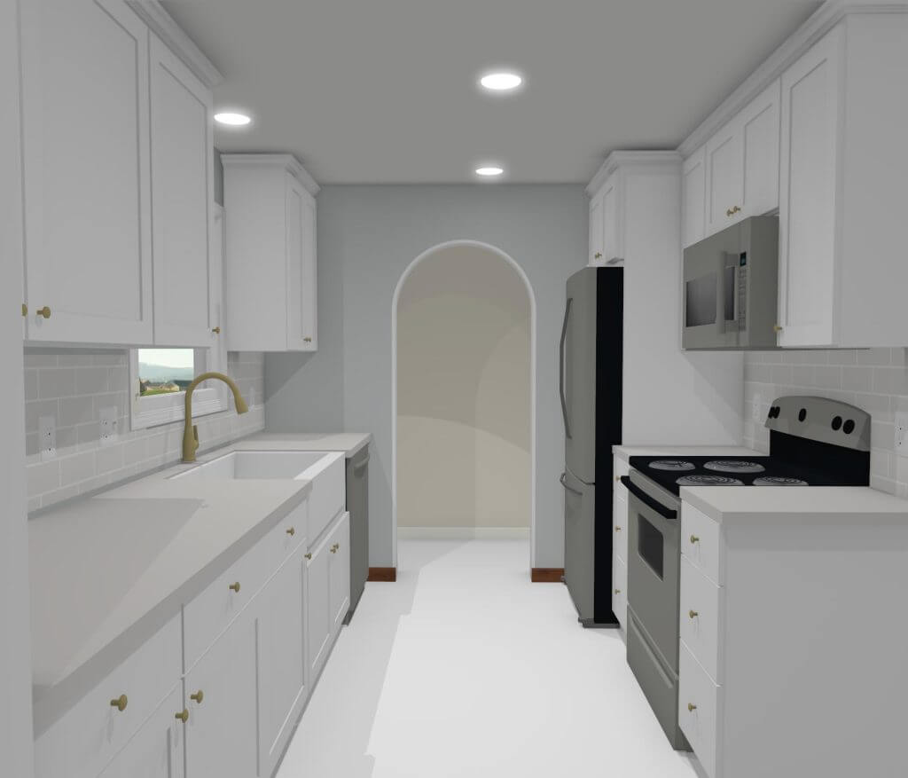 3D kitchen design rendering for a planned kitchen remodel by Odd Fellows Contracting in Williamston, MI