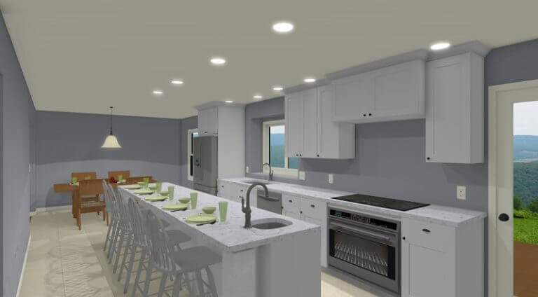 3D kitchen design by Odd Fellows Contracting in Haslett MI featuring appliances and island layout