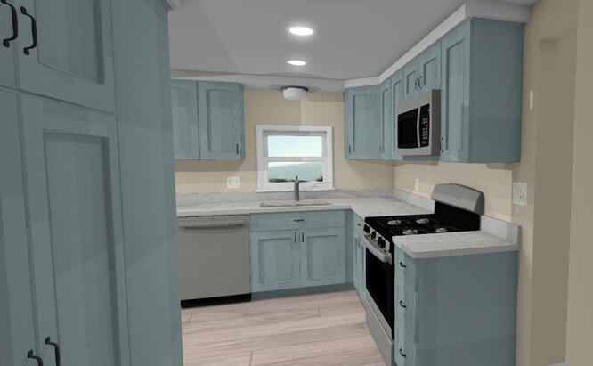 3D rendering of planned kitchen remodel layout by Odd Fellows Contracting in Eaton Rapids, MI