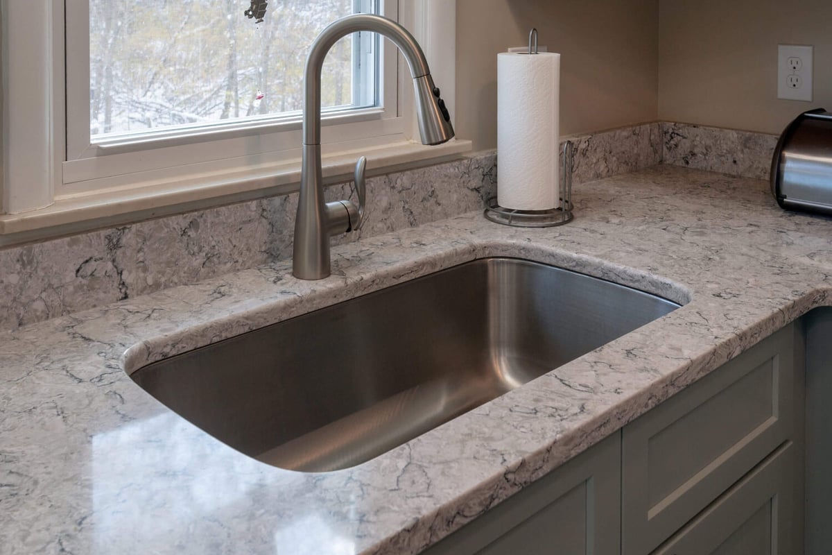 stainless undermount kitchen sink installed during remodel by Odd Fellows Contracting in Eaton Rapids, MI