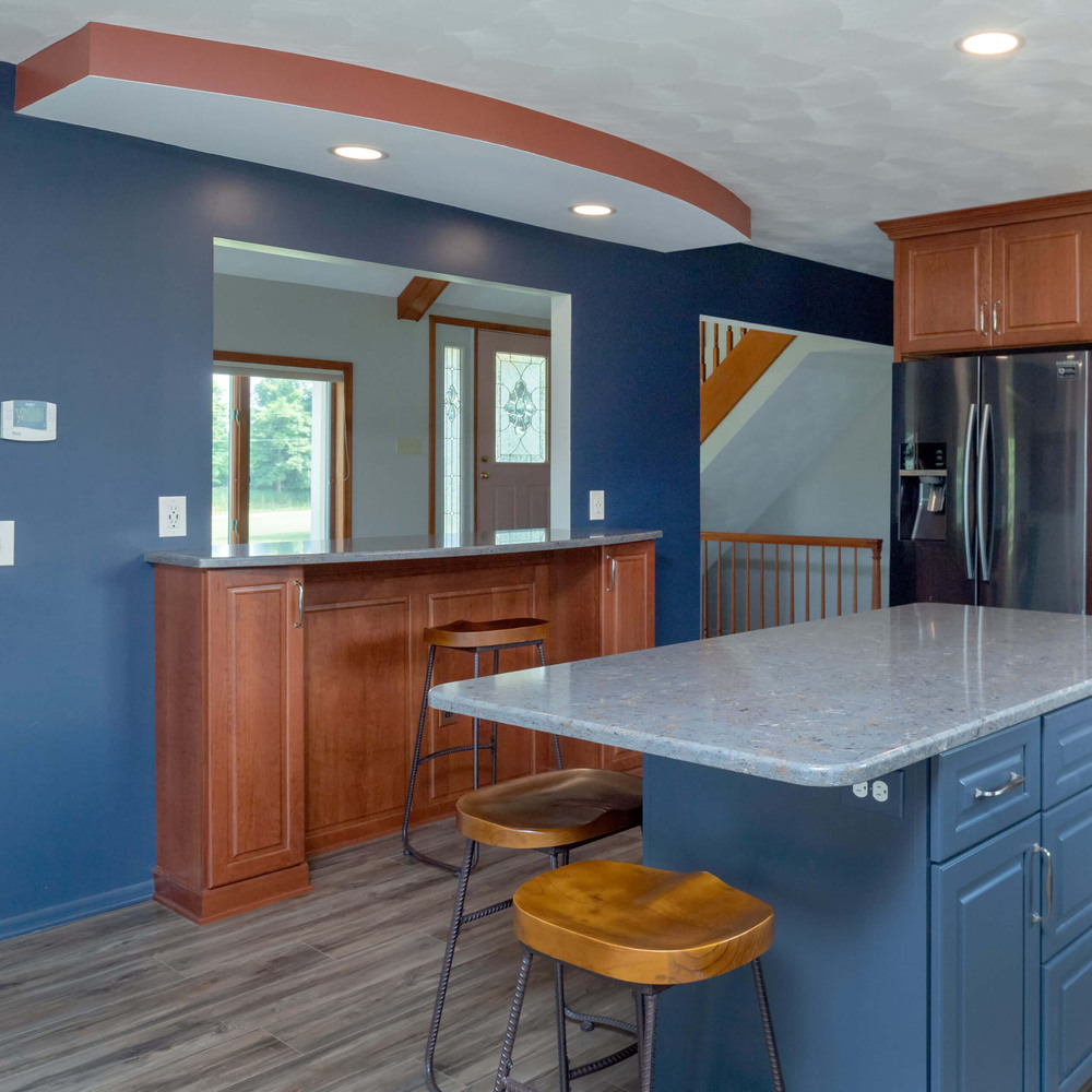 custom kitchen island and breakfast bar from remodel by Odd Fellows Contracting in Grand Ledge, MI