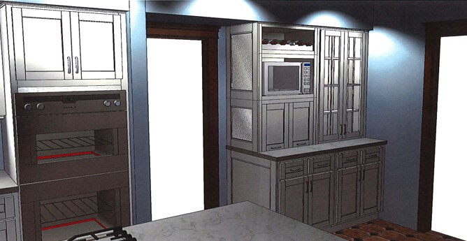 3D kitchen renovation concept with built in microwave and cabinets by Odd Fellows Contracting in Okemos, MI
