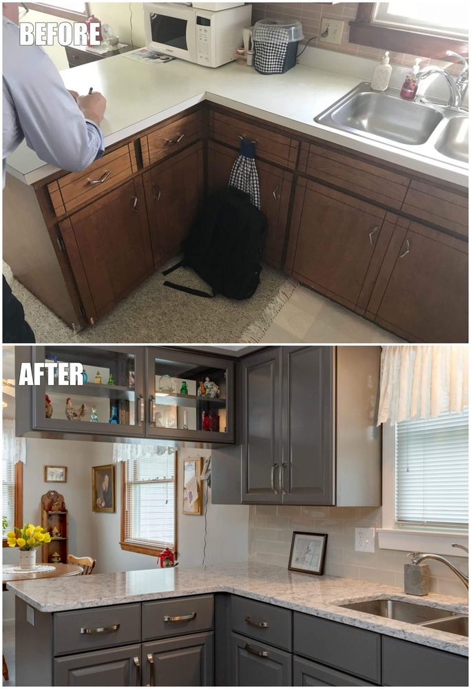 before and after kitchen corner cabinet remodel by Odd Fellows Contracting in Lansing, MI