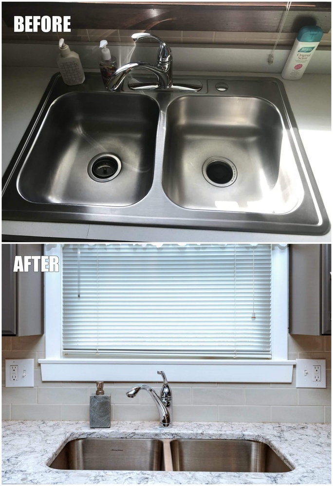before and after kitchen sink and window renovation by Odd Fellows Contracting in Lansing, MI