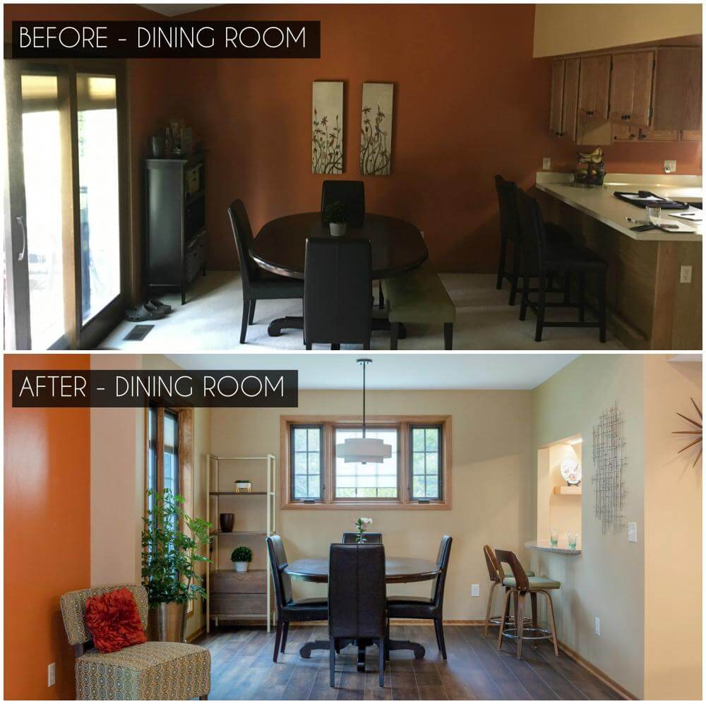 dining room renovation before and after by Odd Fellows Contracting in East Lansing MI