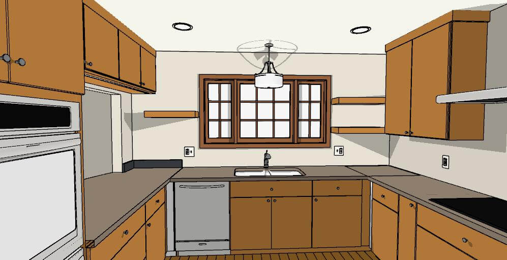 kitchen renovation concept with modern cabinetry and shelves by Odd Fellows Contracting in East Lansing MI