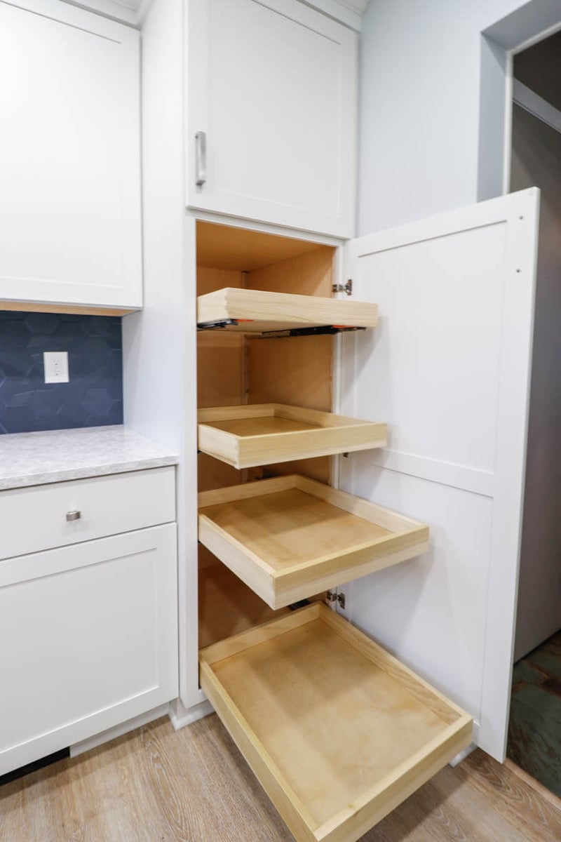 built-in pantry drawers from kitchen renovation by Odd Fellows Contracting in Cumberland Lansing, MI