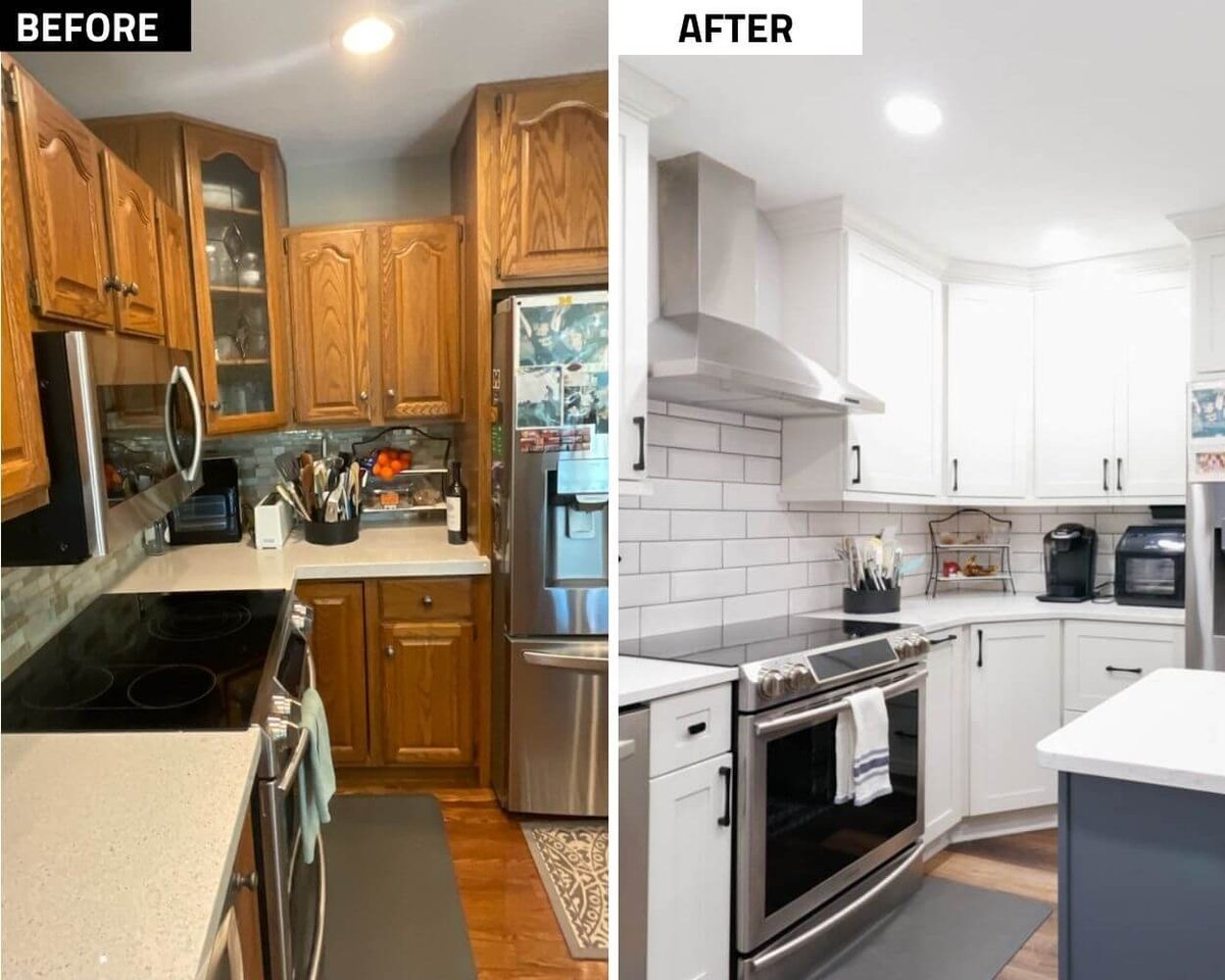 vertical before and after kitchen remodel by Odd Fellows Contracting in Walmar Estates, MI