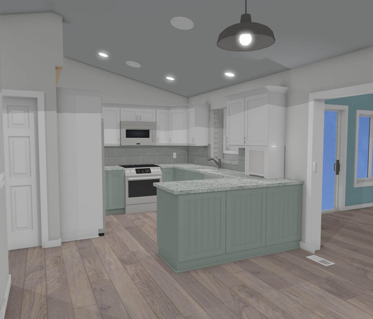 3D kitchen renovation concept by Odd Fellows Contracting in Williamston, MI