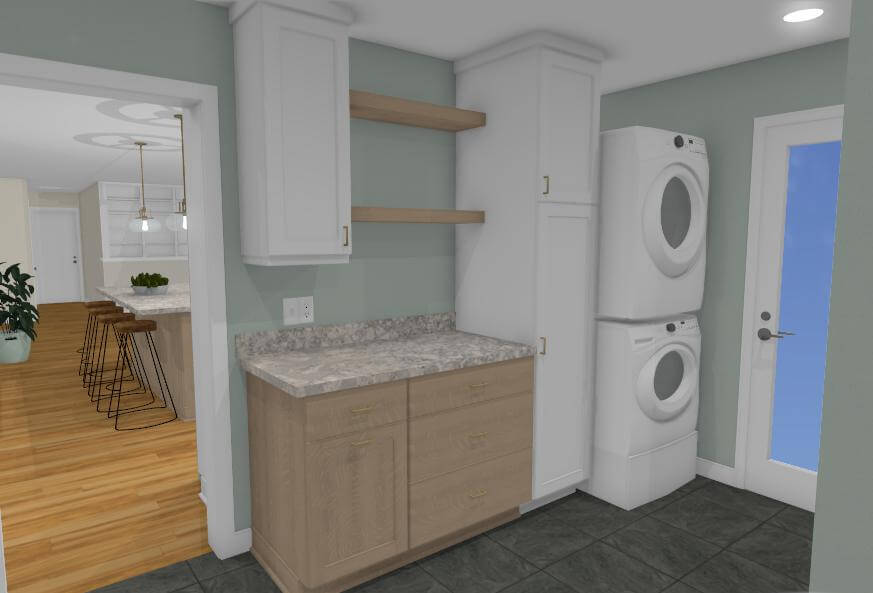 3D design concept for mudroom and kitchen renovation in Okemos, MI by Odd Fellows Contracting