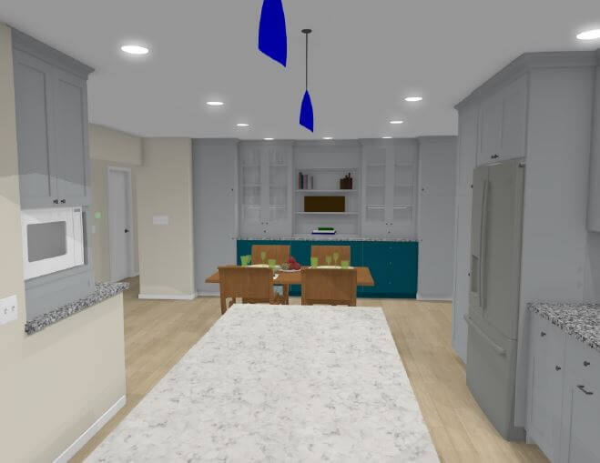alternate 3D kitchen rendering for Okemos, MI custom home by Odd Fellows Contracting