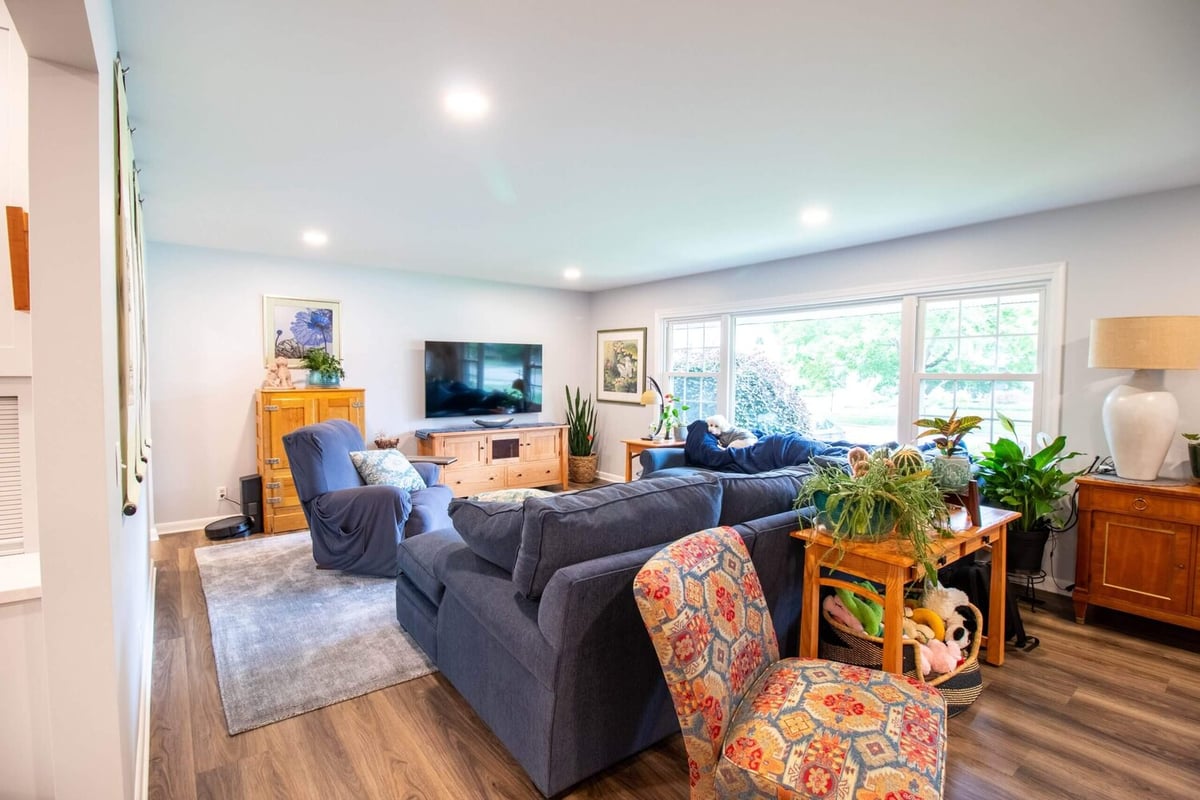 finished living room space in Okemos, MI custom home by Odd Fellows Contracting