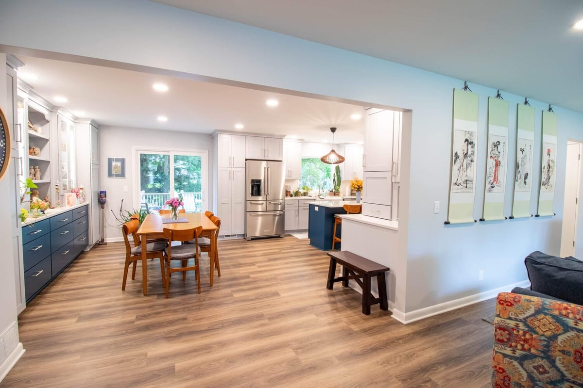 open concept kitchen and dining area in Okemos, MI custom home by Odd Fellows Contracting