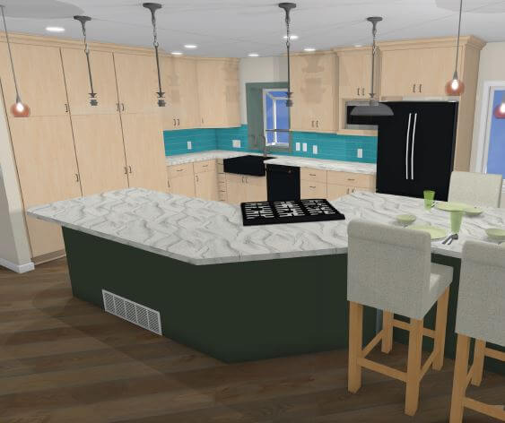 detailed 3D kitchen concept for Okemos, MI home by Odd Fellows Contracting