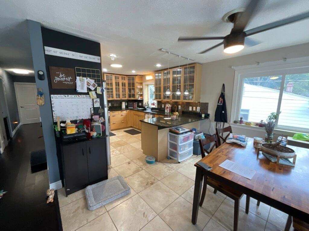 outdated kitchen and dining area before renovation in Okemos, MI by Odd Fellows Contracting