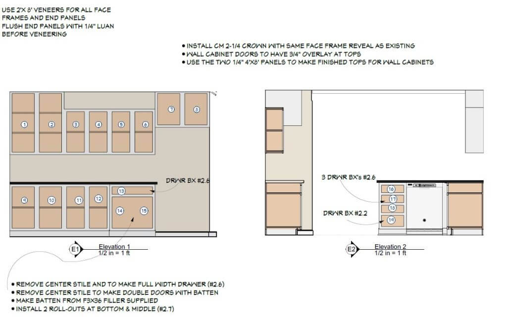 kitchen remodel design rendering by Odd Fellows Contracting in Williamston, MI illustrating updated cabinet layout