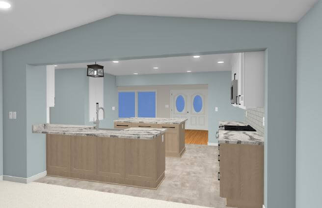 3D kitchen remodel rendering by Odd Fellows Contracting in Owosso, MI showcasing island configuration