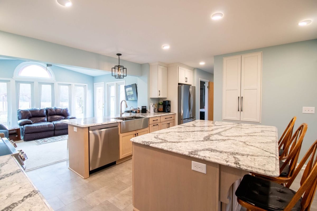 kitchen sink and island detail from remodel by Odd Fellows Contracting in Owosso, MI