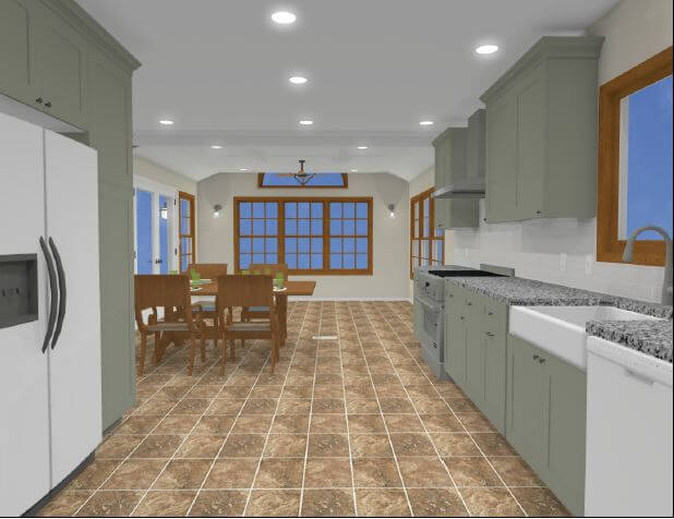 3D kitchen renovation concept by Odd Fellows Contracting in Holt Four Seasons, MI with extended dining area