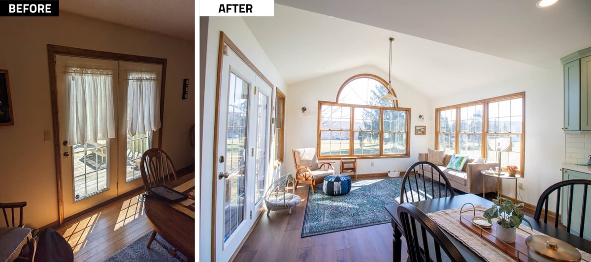 before and after kitchen remodel by Odd Fellows Contracting in Holt Four Seasons, MI featuring expanded open concept layout