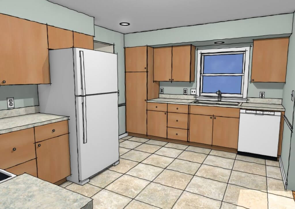 3D design plan for Lansing, MI kitchen renovation by Odd Fellows Contracting