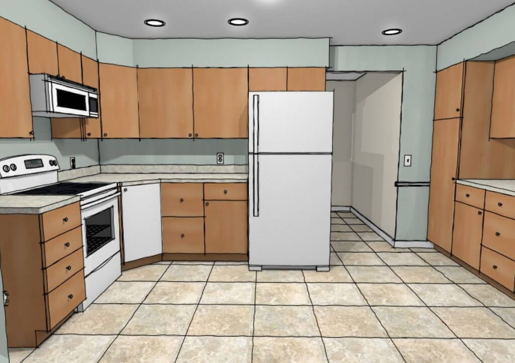 3D kitchen remodel rendering by Odd Fellows Contracting in Lansing, MI
