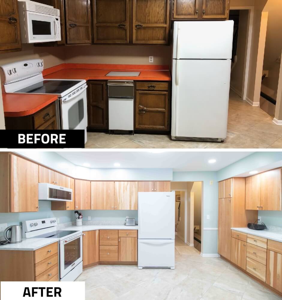 Kitchen remodel before and after sink wall update by Odd Fellows Contracting in Lansing, MI