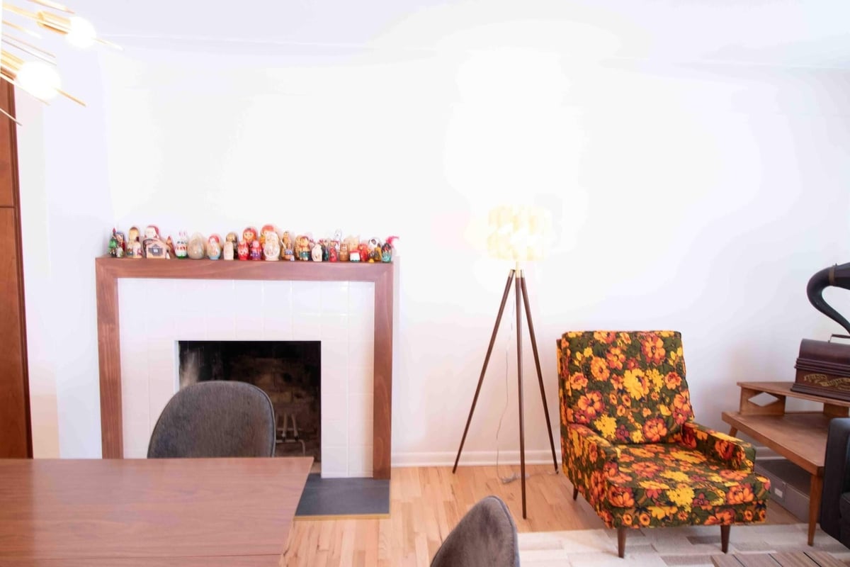 fireplace and dining area after kitchen remodel by Odd Fellows Contracting in East Lansing, MI