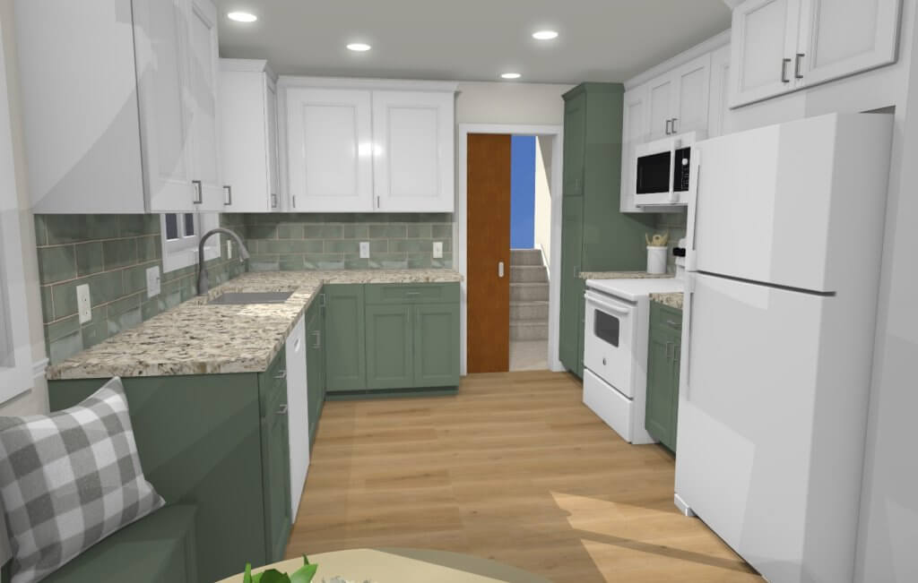 kitchen remodel rendering by Odd Fellows Contracting in Tacoma Hills, MI showing planned cabinet layout
