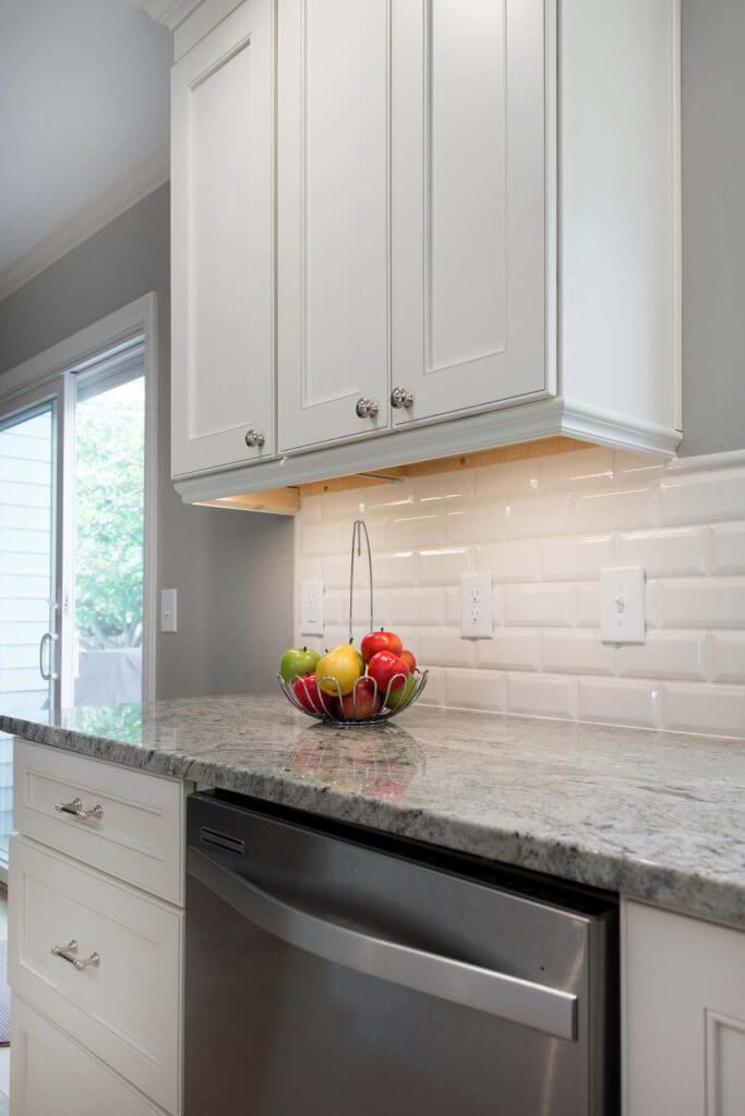 Kitchen cabinet and countertop detail in Okemos MI remodel by Odd Fellows Contracting