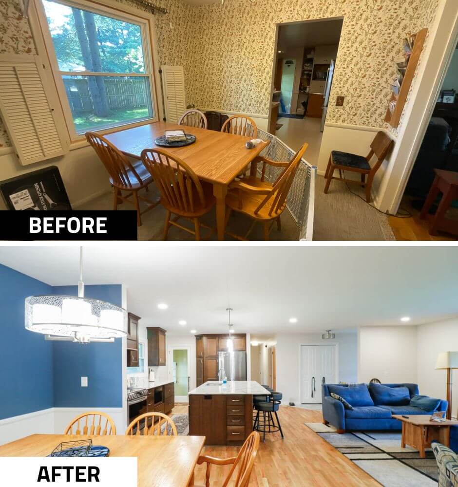 custom home by Odd Fellows Contracting in Cornell Okemos, MI featuring open concept kitchen with large island