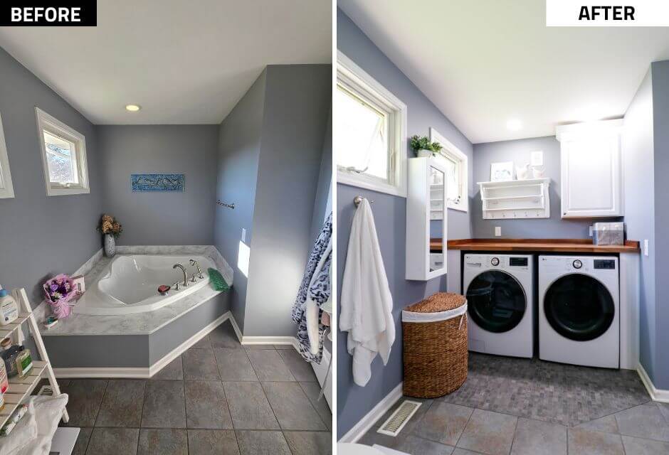 tub to laundry conversion before and after