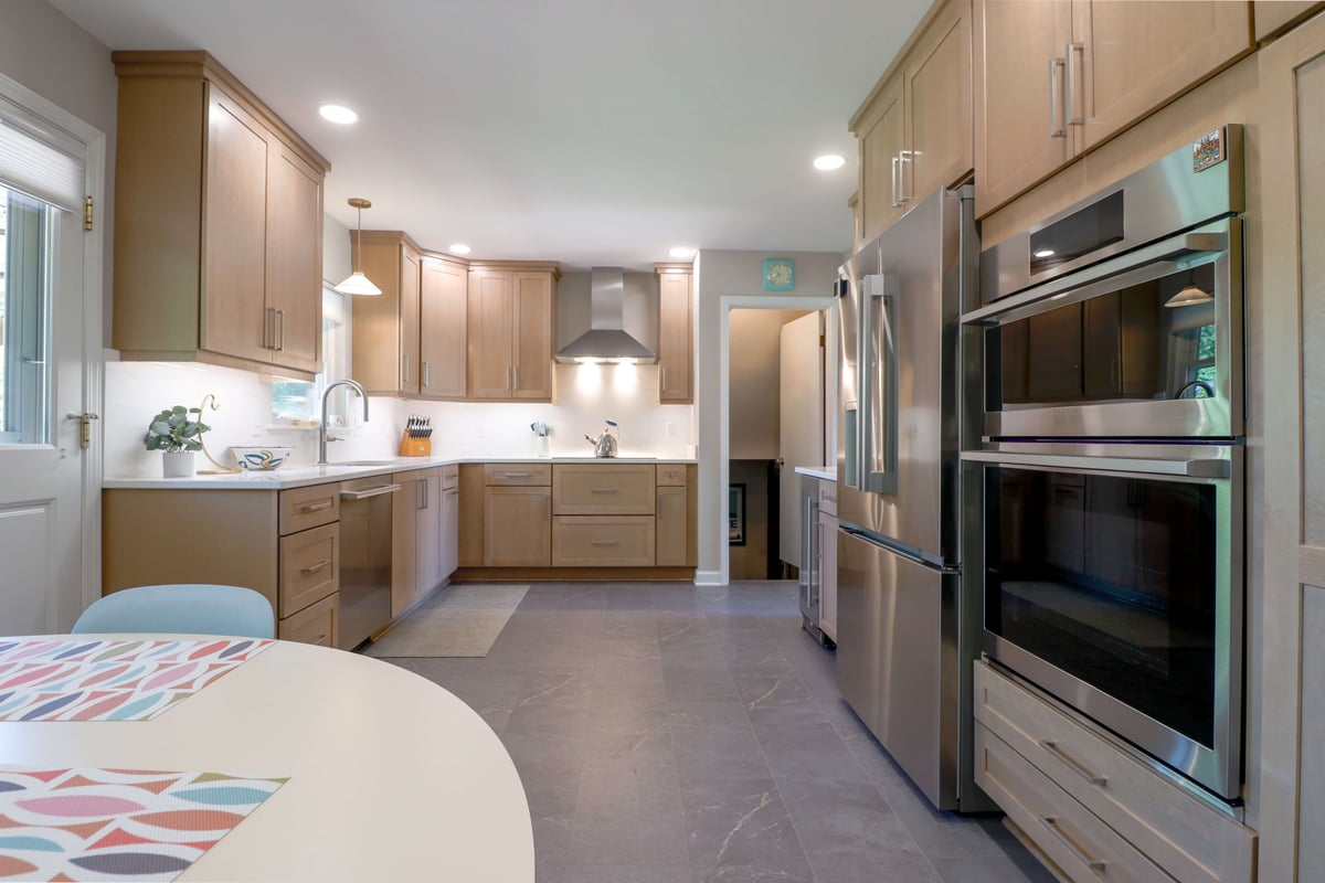 okemos kitchen remodel stained cabinets with quartz countertop