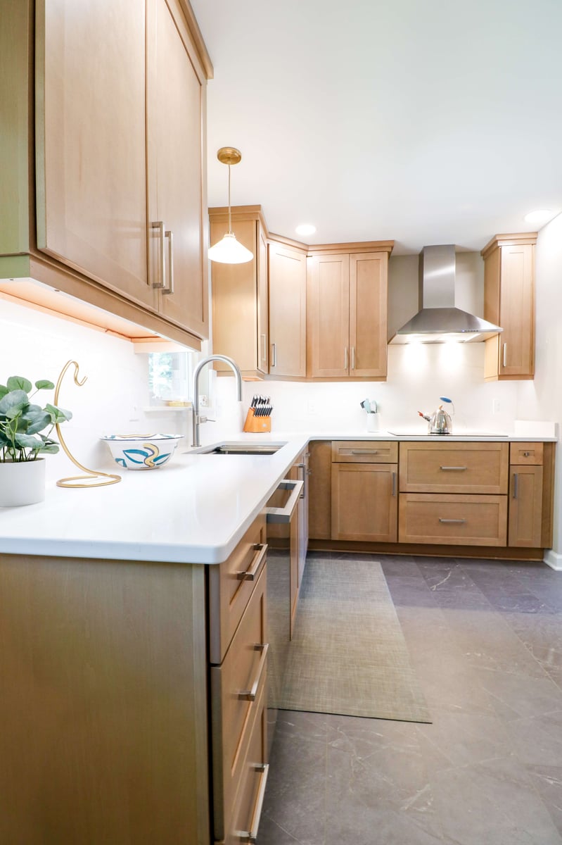 view of quartz countertop and backsplash in Indian hills Okemos kitchen remodel
